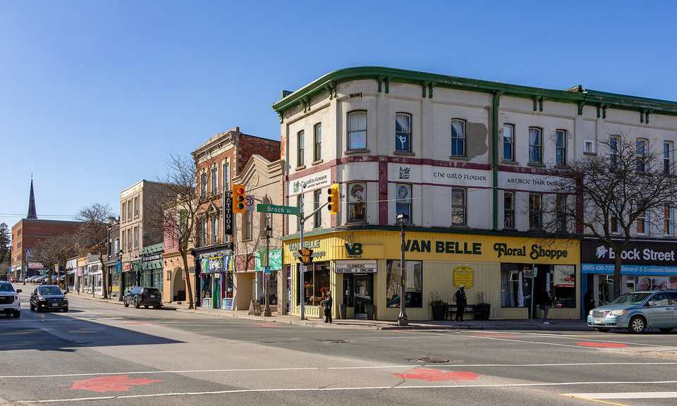 The Brock Street and Dundas Street corner in downtown Whitby